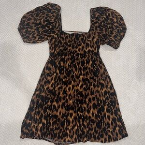 Babydoll, Leopard Print Puff Sleeve Dress